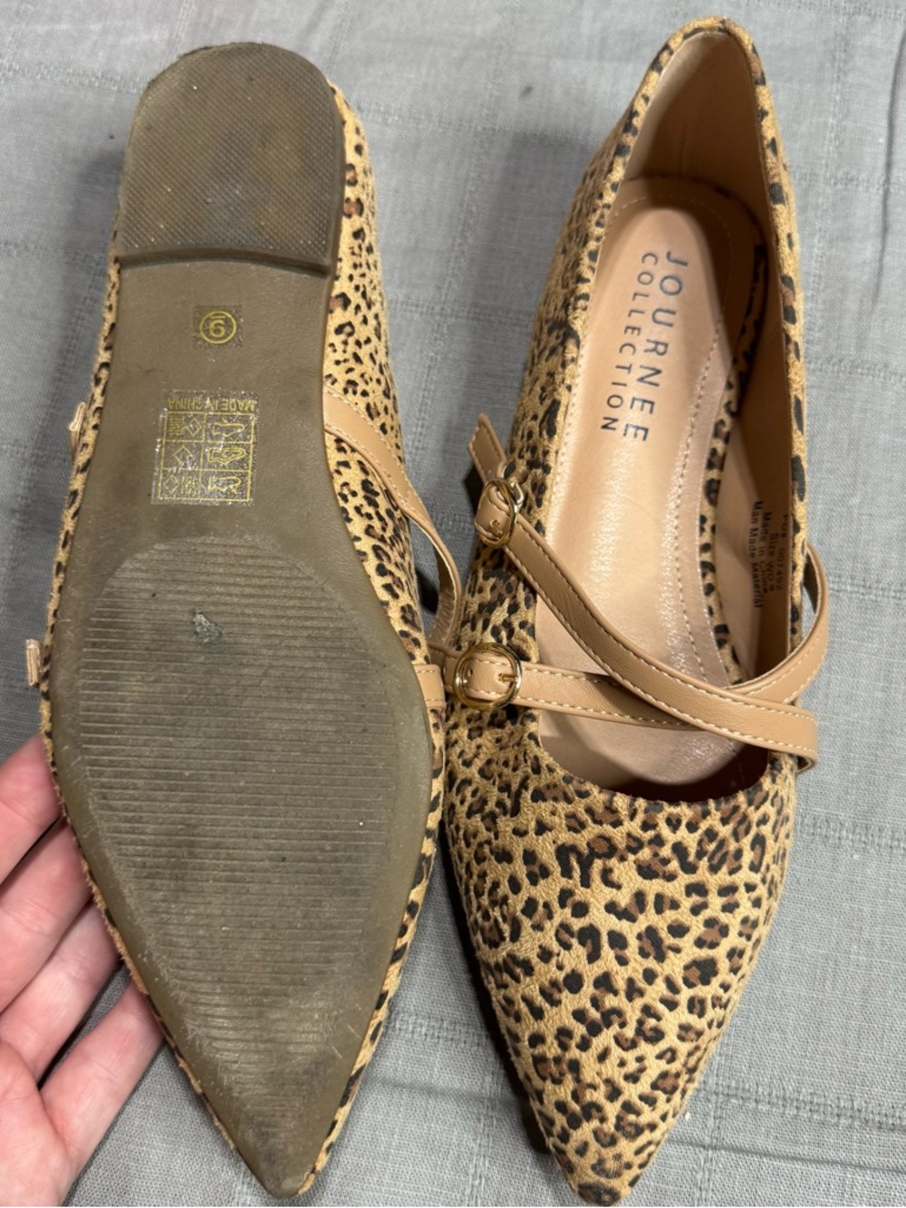 Journee Collection Leopard Print Double Strap Mary Jane Flats Size 9 - Picture 9 of 12